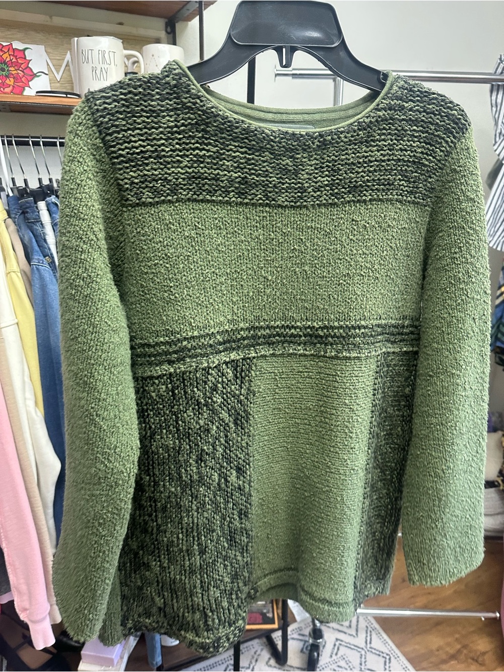Willow Olive Green V-Neck Knit Sweater - Picture 2 of 4